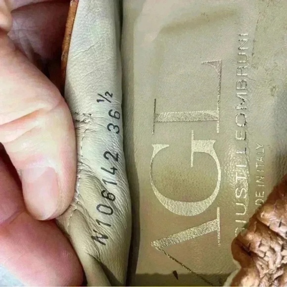 AGL Italian Brown Camel Leather Peep Toe Stylish Flats - Picture 7 of 11